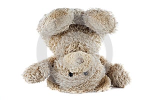 Teddy Bear turned upside down isolated on white background