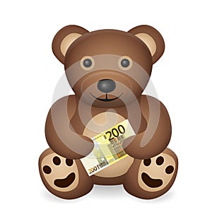 Teddy bear with Two hundred euro banknote