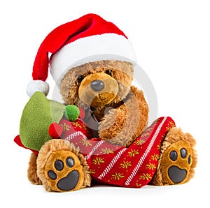 Teddy bear wearing a santa hat