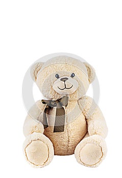 Teddy bear on white background isolate. Selective focus.