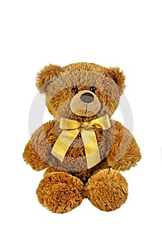 Teddy bear on white background isolate. Selective focus.