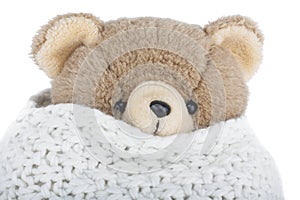 Teddy Bear with winter scarf  isolated on white background