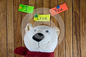 Teddy Bear and the words I love you in the background