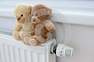 Teddy bears on the heater