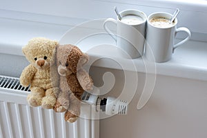 Teddy bears on radiator