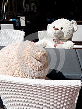 Teddy bears at restaurant