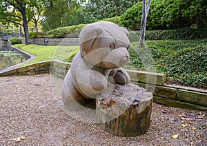 `Teddy Bears`, a sculpture by Jerry Williams on the West side of Exall Lake in Highland Park, Dallas, Texas