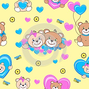 Teddy bears seamless pattern