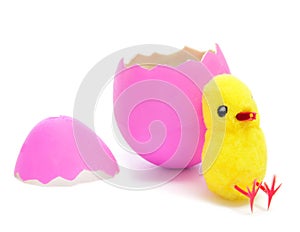 Teddy chick and hatched pink easter egg