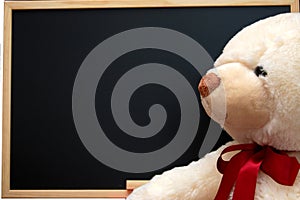 Teddy with empty blackboard