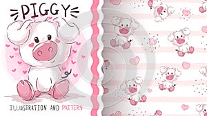 Teddy pretty pig - seamless pattern