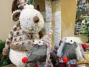 Teddy rats, stuffed toys at christmas market fair in shopping mall