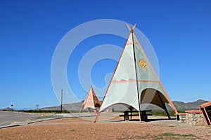 Tee Pee shelters at Texas rest area