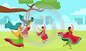 Teej celebration flat color vector illustration photo