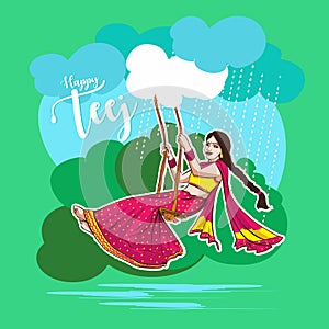 Teej celebration in india beautiful indian woman swingingvector illustration photo