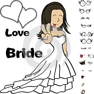 Teen Beauty young bride cartoon expressions set