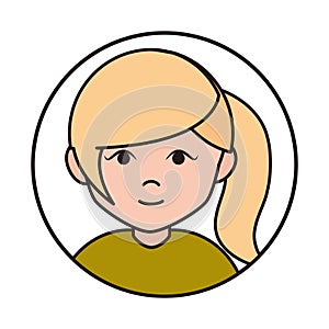 Teen blonde ponytail hair cartoon, round line icon