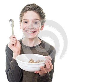 Teen Boy with Breakfast Cereal
