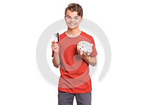 Teen boy with credit card