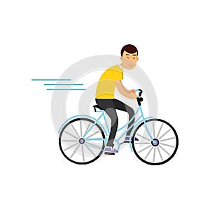 Teen boy cycling on bicycle, boy doing sport, active lifestyle vector Illustration