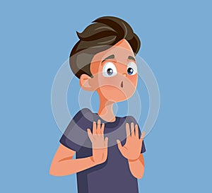 Teen Boy Denying and Refusing Making Stop Gesture Vector Illustration