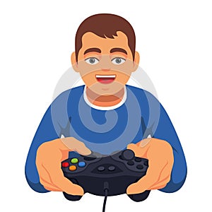 Teen boy gaming with gamepad controller