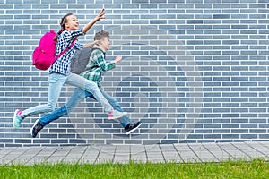 Teen boy and girl back to school