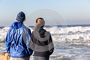 Teen Boy Girl Beach Waves