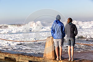 Teen Boy Girl Beach Waves