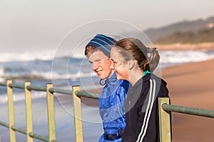 Teen Boy Girl Talk Time Beach Waves