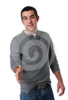 Teen boy greeting with his hand