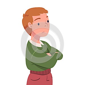 Teen Boy with Grumpy Face and Folded Arms Having Problematic Communication with Parent Vector Illustration