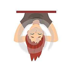 Teen Boy Hanging Upside Down Behind Wall Cartoon Vector Illustration