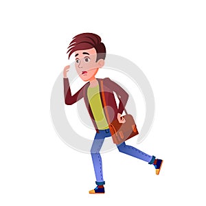 Teen Boy Late And Running At School Lesson Vector