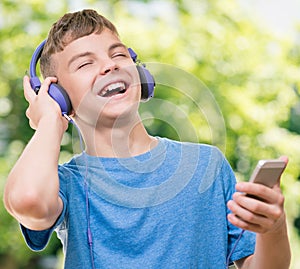 Teen boy with phone