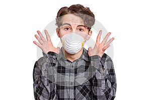 Teen boy in protective face mask