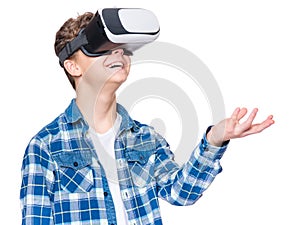 Teen boy in VR glasses