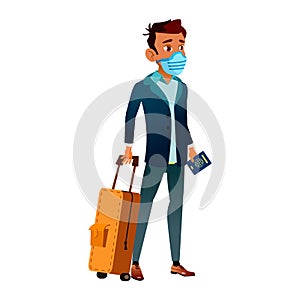 Teen Boy Wearing Facial Mask In Airport Vector