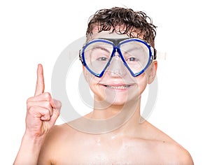 Teen boy wearing mask