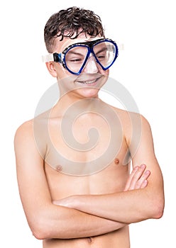 Teen boy wearing mask