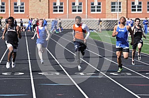 Teen Boys Competing in High School Sprint Race