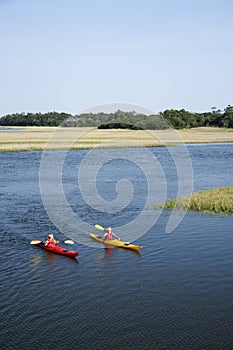 Teen boys kayaking.