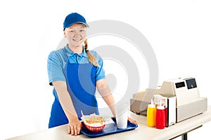 Teen Cashier Serves Fast Food