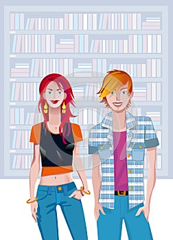 Teen Caucasian Couple In A Library