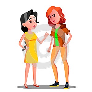 Teen Female Conflict Of Young People, Fight, Violence Vector. Isolated Illustration