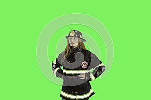 Teen firefighter green screen