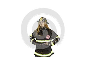 Teen firefighter isolated on white