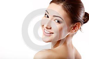 Teen girl beauty face happy smiling and looking at camera