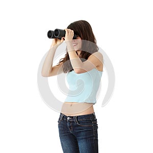 Teen girl with binoculars