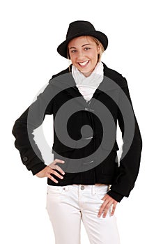 Teen girl with black winter coat and hat